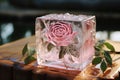 Red rose ice cube. Generate Ai Royalty Free Stock Photo