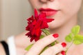 Red rose, red manicure and red lips Royalty Free Stock Photo