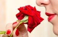 Red rose, red manicure and red lips Royalty Free Stock Photo