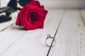 Red rose, marriage proposal, silver ring, engagement