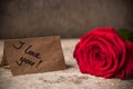 Red rose and note I love you on the craft paper Royalty Free Stock Photo