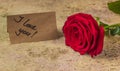 Red rose and note I love you on the craft paper Royalty Free Stock Photo