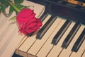 Red rose with notes paper on piano Royalty Free Stock Photo