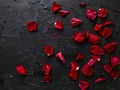 Red rose petals on a black background Generative AI Royalty Free Stock Photo