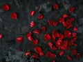 Red rose petals on a black background Generative AI Royalty Free Stock Photo