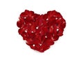 Red rose petals heart isolated. rose petals heart for valentine`s day. Cute falling flowers petals in shape of heart Royalty Free Stock Photo