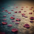 Red rose petals scattered on a textured surface, creating a serene pattern. The Royalty Free Stock Photo