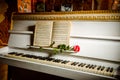 Red rose on piano keys and music book Royalty Free Stock Photo