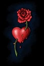 Red Rose Piercing a Bleeding Heart Tattoo