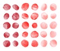 Red, rose pink watercolor round spots, dots, smears set