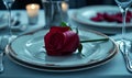 Romantic Dinner Setting with Red Rose and Candlelight Royalty Free Stock Photo