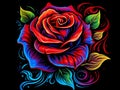 A red rose psychedelic style art.Generative AI