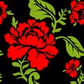 Red Rose seamless pattern. Floral texture. Russian folk ornament Royalty Free Stock Photo