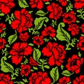 Red Rose seamless pattern. Floral texture. Russian folk ornament Royalty Free Stock Photo