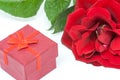 Red rose and small wedding engagement ring box proposal concept Royalty Free Stock Photo