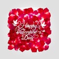 Red rose vector petal square frame isolated on white background. Greeting card Happy Valentines Day. Eps 10 Royalty Free Stock Photo