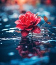 A red rose with water droplets floating on water with dark moody lighting Royalty Free Stock Photo