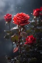 A red rose wet at the airport, a very beautiful illustrative painting