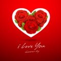 Red rose white heart happy valentines day Royalty Free Stock Photo