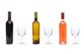 Red, rose, white wine bottles and glasses Royalty Free Stock Photo