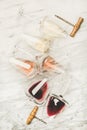 Red, rose and white wine in glasses and corkscrews Royalty Free Stock Photo