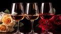 Red rose and white wine in glasses. Generative AI Royalty Free Stock Photo