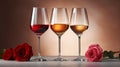 Red rose and white wine in glasses. Generative AI Royalty Free Stock Photo