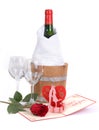 Red rose, wine , valentine. Royalty Free Stock Photo