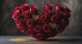 Red Roses Arranged in Heart Shape with Gold Glitter on Dark Background Royalty Free Stock Photo