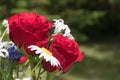 Red roses as a part of a summer flowers bouquet Royalty Free Stock Photo