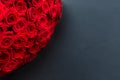 Red roses black background banner. Bouquet of flowers