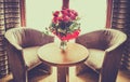 Red roses bouquet on a table