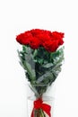 Red roses bouquet in vase on white background Royalty Free Stock Photo