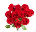 The red roses bouquet with the white background