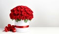 Red roses bouquet in white round box. Flowers gift Royalty Free Stock Photo