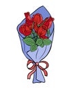 Red roses bunch. Outline flat vector illustration