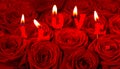 Red roses and burning candles making I LOVE Royalty Free Stock Photo