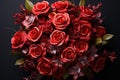 Red roses crafted into cupid arrow formation, valentine, dating and love proposal image