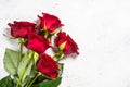 Red roses flower bouquet on white background top view. Royalty Free Stock Photo