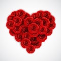 Red roses in form of heart. Rose decoration element for wedding invitation, postcard, greeting card or valentine day