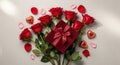 Red roses with gift box and heart decorations Royalty Free Stock Photo