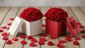 Red roses in gift boxes, isolated on white background Royalty Free Stock Photo