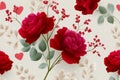 Red roses and glitter hearts creating a romantic floral pattern Royalty Free Stock Photo