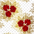 Red roses on gold background. Floral pattern. Royalty Free Stock Photo