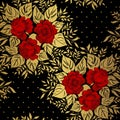 Red roses on gold background. Floral pattern. Royalty Free Stock Photo