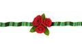 Red roses green ribbon floral banner straight horizontal