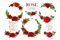 Red roses hand drawn illustration elements colored set isolated on white Royalty Free Stock Photo