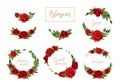 Red roses hand drawn illustration elements colored set isolated on white