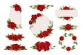 Red roses hand drawn illustration elements mesh colored set isolated on white Royalty Free Stock Photo