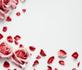 Red Roses and Hearts on White Background, Happy Valentine\'s Day, Romantic Design Concept, AI Royalty Free Stock Photo